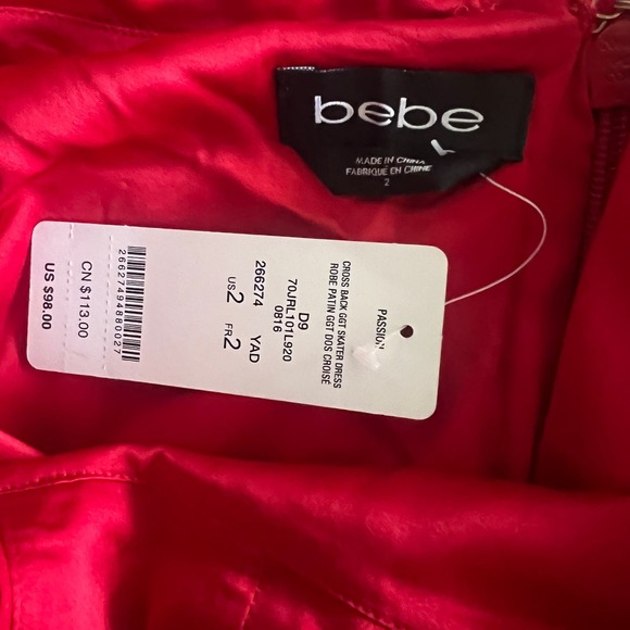 Bebe Size 2 Cross Back Chiffon Skater Dress Red NWT - Picture 11 of 11